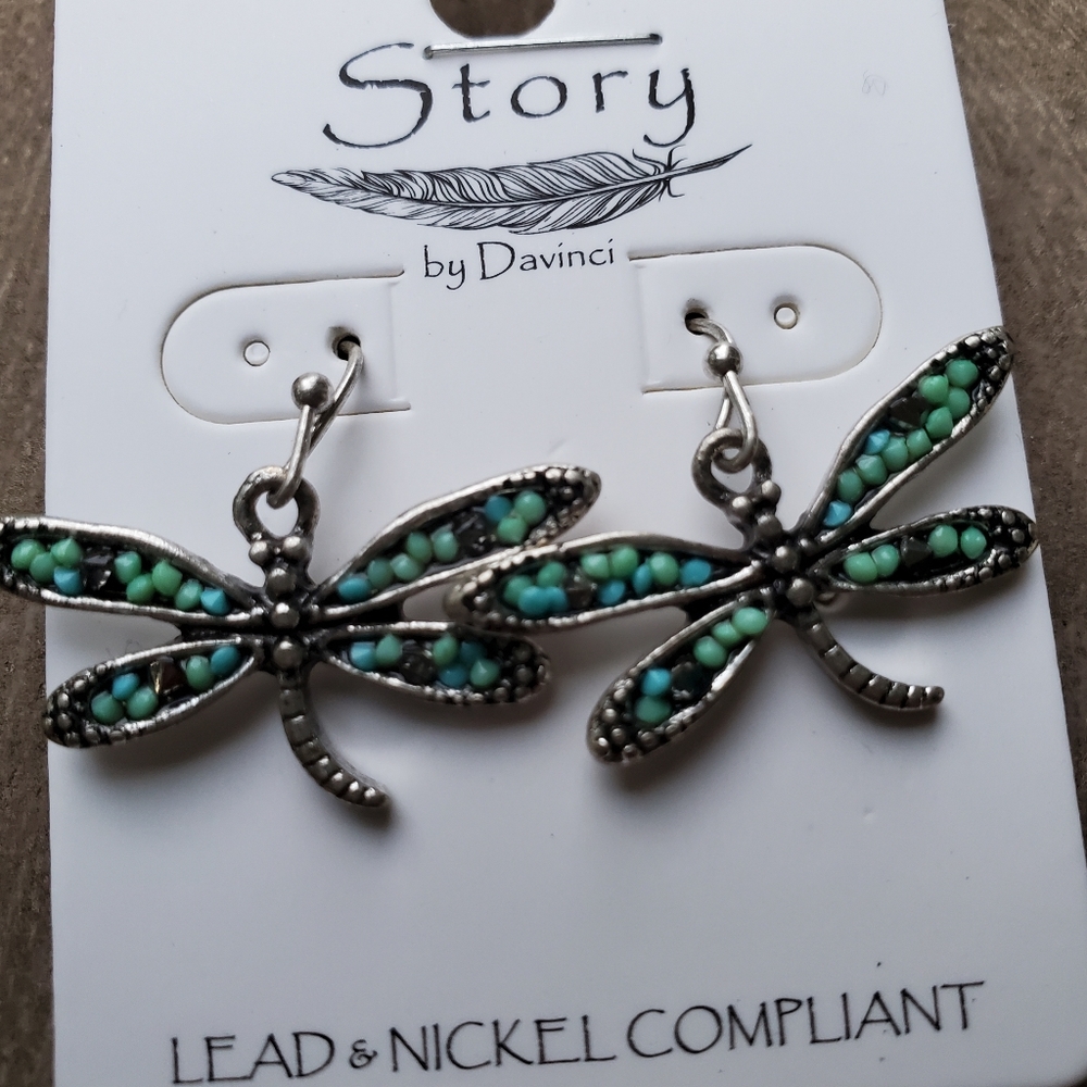 Free Spirit Boho Hippie People Dainty Dragonfly Seedbead earrings